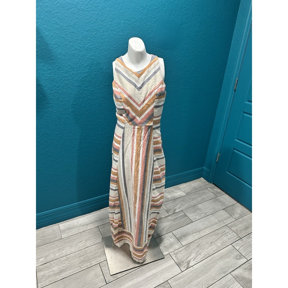 Japna Dress‎ S Boho Colorful Neutral Stripe Cotton Maxi Racerback Tank Southwest